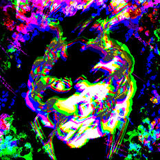 Upside down depiction of a person, in a glitch-like effect